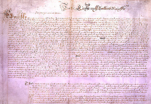Petition of Right. Image: Parliament of England, via Wikimedia Commons